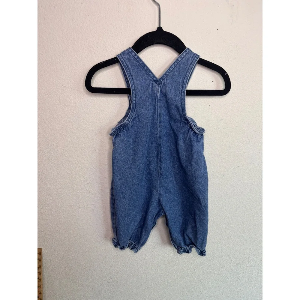 Vintage Carters Tykes Denim Overalls Baby Girls 0-3M Embroidered Garden Cat